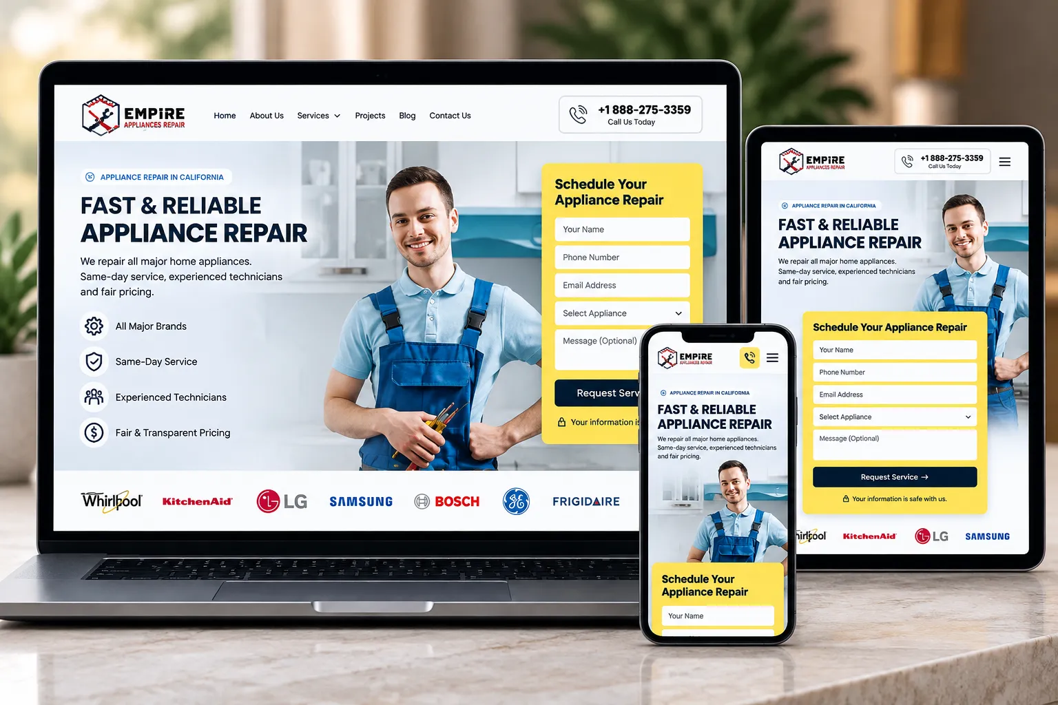 Strona internetowa Empire Appliances Repair — projekt wykonany w WordPressie